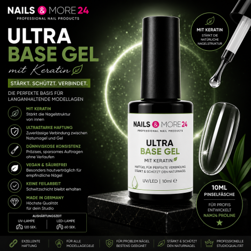NAM24 - Ultra Base Gel mit Keratin | 10ml Pinselflasche